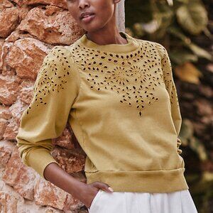 The Odells ~Jadyn Romantic Long Sleeve Crew Eyelet Cut Out Sweatshirt in size XS